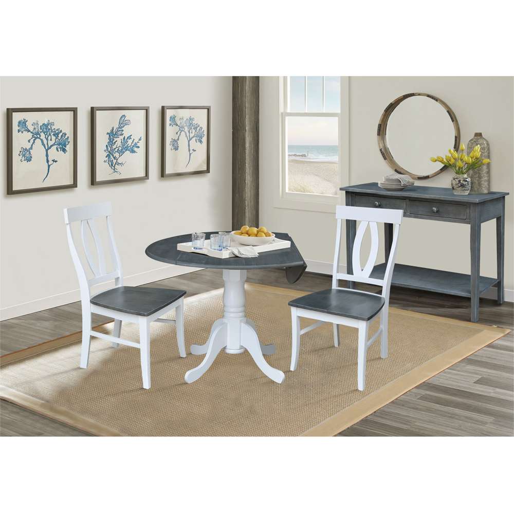 International Concepts (Set of 3 Pcs) - 42in Dual Drop Leaf Table with 2 RTA Chairs in White/Heather Gray Finish - K05-42DP-C170P veiw 3