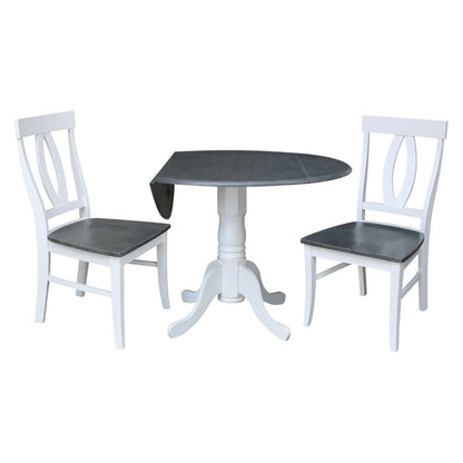 International Concepts (Set of 3 Pcs) - 42in Dual Drop Leaf Table with 2 RTA Chairs in White/Heather Gray Finish - K05-42DP-C170P veiw 4