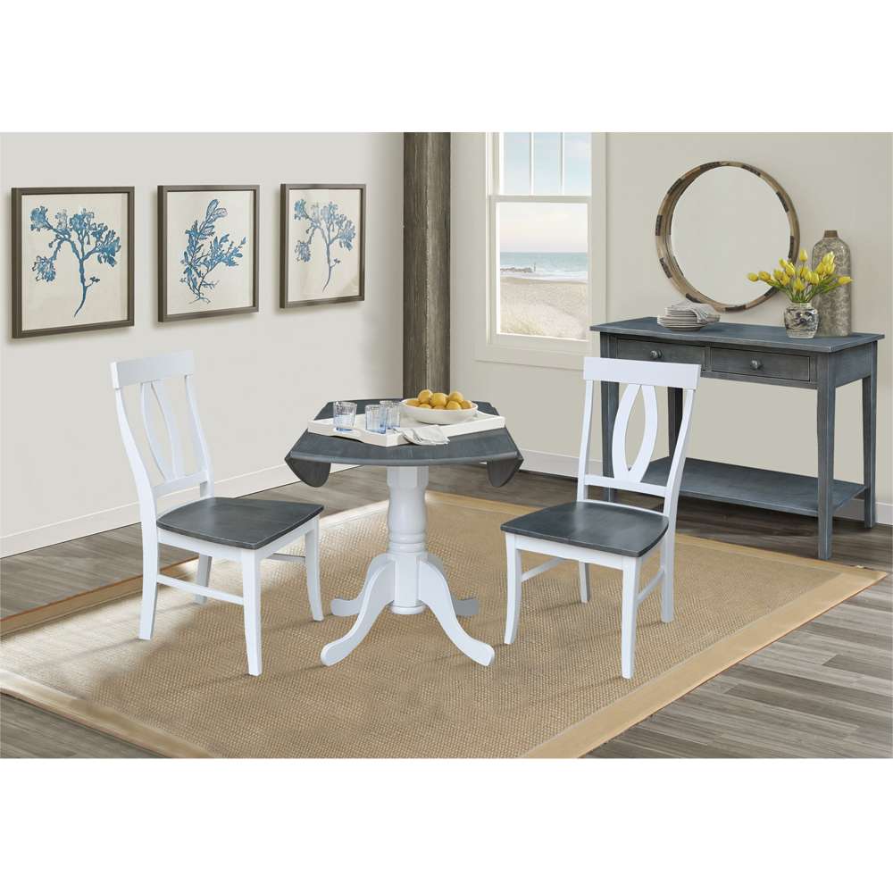International Concepts (Set of 3 Pcs) - 42in Dual Drop Leaf Table with 2 RTA Chairs in White/Heather Gray Finish - K05-42DP-C170P veiw 5
