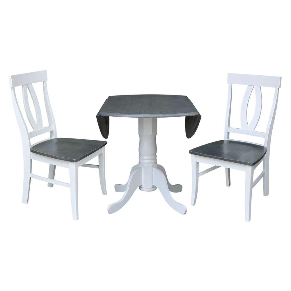 International Concepts (Set of 3 Pcs) - 42in Dual Drop Leaf Table with 2 RTA Chairs in White/Heather Gray Finish - K05-42DP-C170P veiw 6