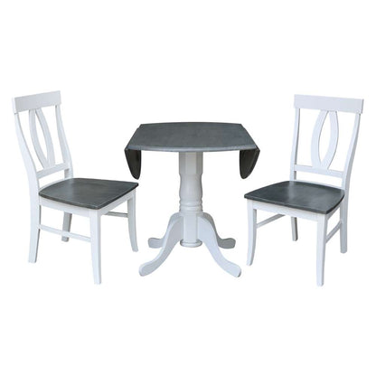 International Concepts (Set of 3 Pcs) - 42in Dual Drop Leaf Table with 2 RTA Chairs in White/Heather Gray Finish - K05-42DP-C170P veiw 6