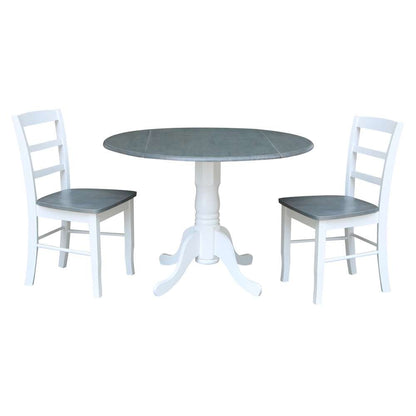 International Concepts (Set of 3 Pcs) - 42in Dual Drop Leaf Table with 2 RTA Chairs in White/Heather Gray Finish - K05-42DP-C2-2 veiw 1