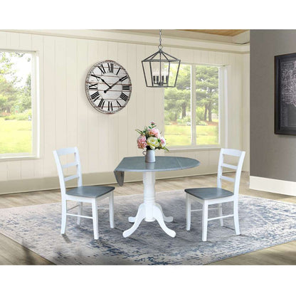 International Concepts (Set of 3 Pcs) - 42in Dual Drop Leaf Table with 2 RTA Chairs in White/Heather Gray Finish - K05-42DP-C2-2 veiw 3