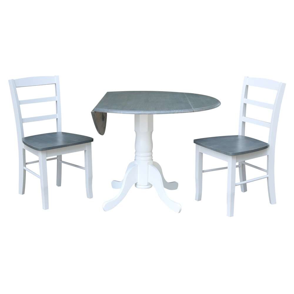 International Concepts (Set of 3 Pcs) - 42in Dual Drop Leaf Table with 2 RTA Chairs in White/Heather Gray Finish - K05-42DP-C2-2 veiw 4