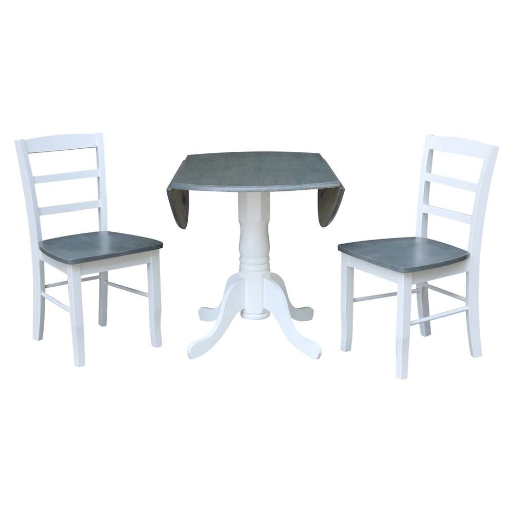 International Concepts (Set of 3 Pcs) - 42in Dual Drop Leaf Table with 2 RTA Chairs in White/Heather Gray Finish - K05-42DP-C2-2 veiw 8