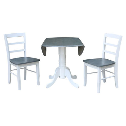 International Concepts (Set of 3 Pcs) - 42in Dual Drop Leaf Table with 2 RTA Chairs in White/Heather Gray Finish - K05-42DP-C2-2 veiw 8