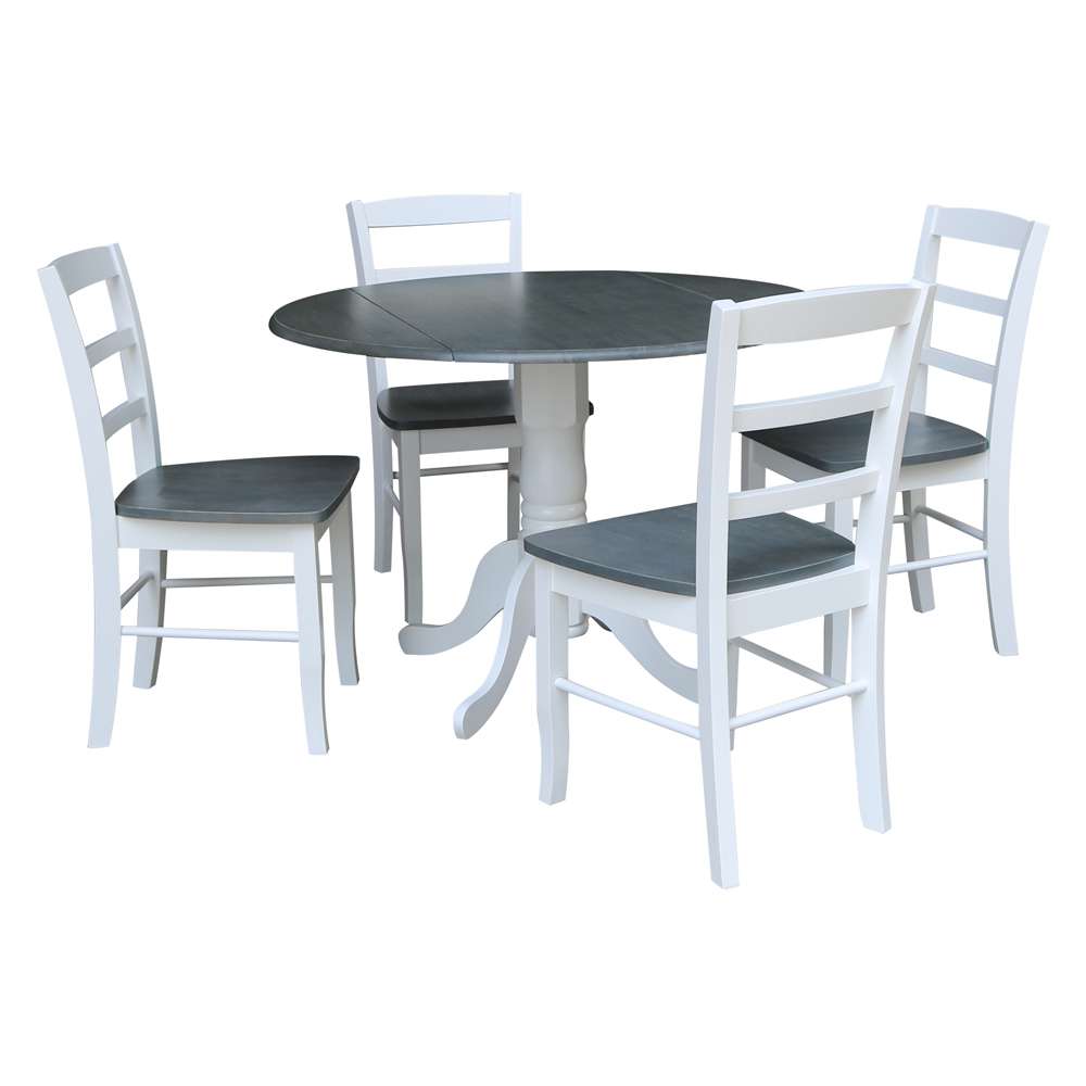 International Concepts (Set of 3 Pcs) - 42in Dual Drop Leaf Table with 2 RTA Chairs in White/Heather Gray Finish - K05-42DP-C2-4 veiw 1