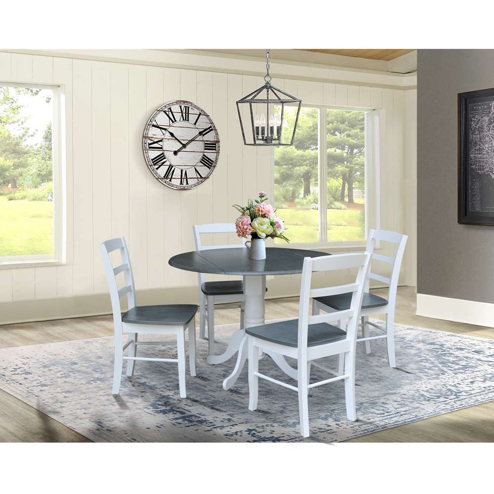 International Concepts (Set of 3 Pcs) - 42in Dual Drop Leaf Table with 2 RTA Chairs in White/Heather Gray Finish - K05-42DP-C2-4 veiw 3