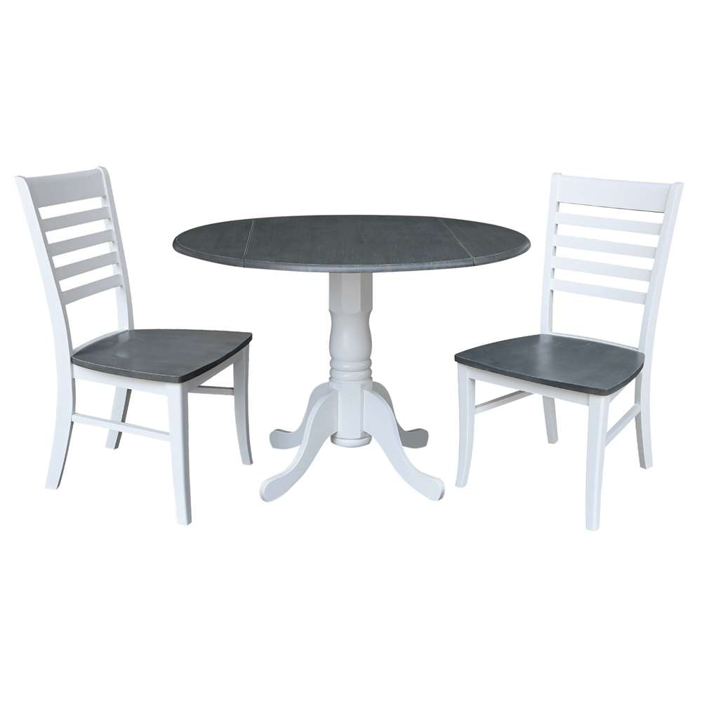 International Concepts (Set of 3 Pcs) - 42in Dual Drop Leaf Table with 2 RTA Chairs in White/Heather Gray Finish - K05-42DP-C310P veiw 1