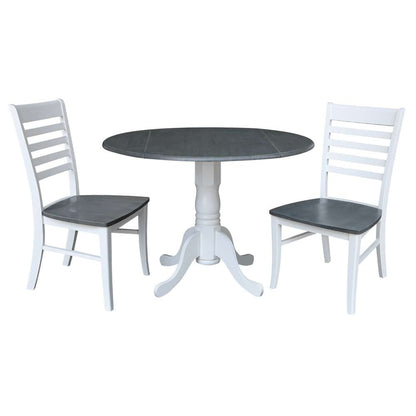International Concepts (Set of 3 Pcs) - 42in Dual Drop Leaf Table with 2 RTA Chairs in White/Heather Gray Finish - K05-42DP-C310P veiw 1