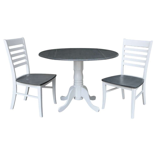 International Concepts (Set of 3 Pcs) - 42in Dual Drop Leaf Table with 2 RTA Chairs in White/Heather Gray Finish - K05-42DP-C310P veiw 1