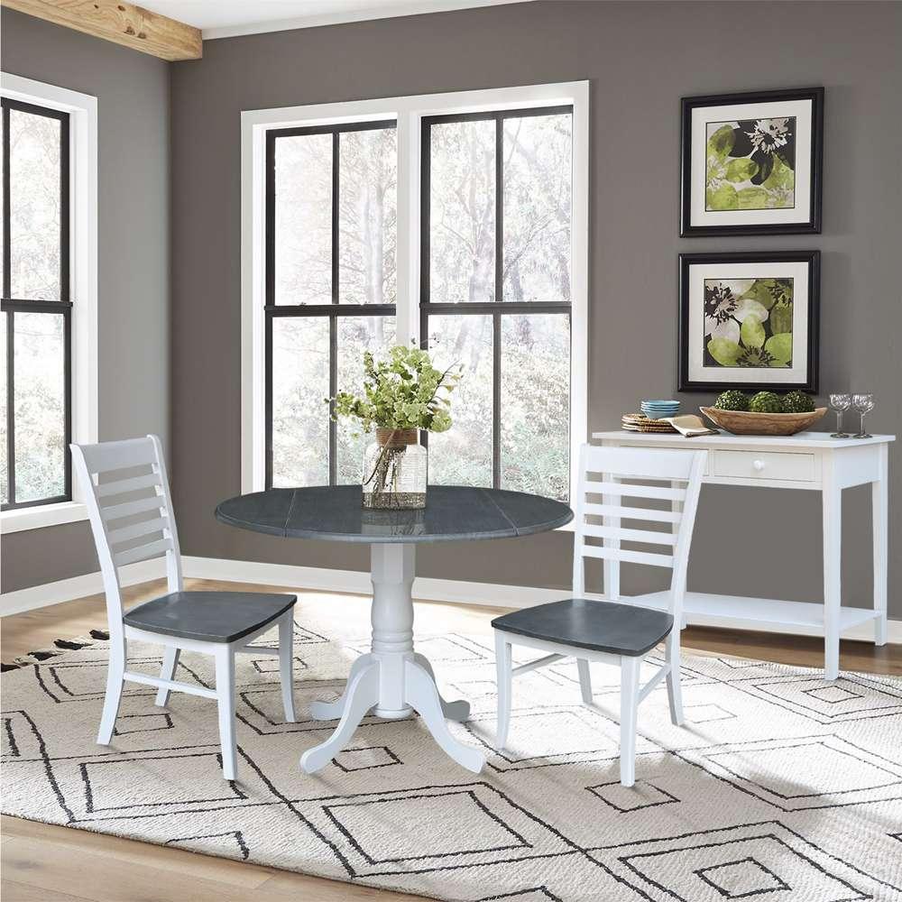 International Concepts (Set of 3 Pcs) - 42in Dual Drop Leaf Table with 2 RTA Chairs in White/Heather Gray Finish - K05-42DP-C310P veiw 2