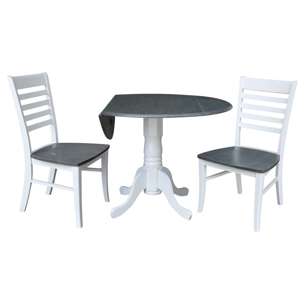 International Concepts (Set of 3 Pcs) - 42in Dual Drop Leaf Table with 2 RTA Chairs in White/Heather Gray Finish - K05-42DP-C310P veiw 4