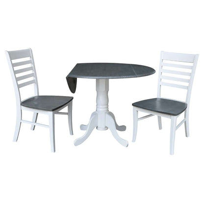 International Concepts (Set of 3 Pcs) - 42in Dual Drop Leaf Table with 2 RTA Chairs in White/Heather Gray Finish - K05-42DP-C310P veiw 4