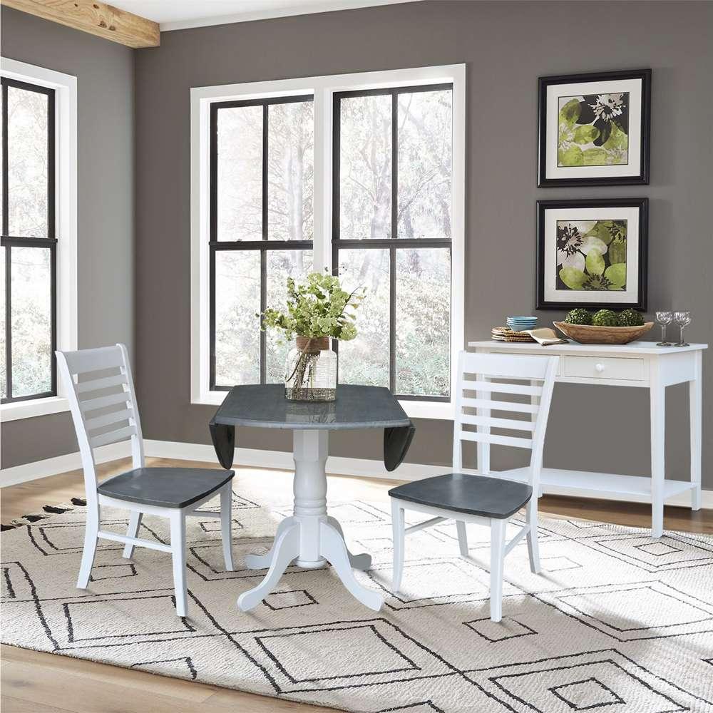 International Concepts (Set of 3 Pcs) - 42in Dual Drop Leaf Table with 2 RTA Chairs in White/Heather Gray Finish - K05-42DP-C310P veiw 5