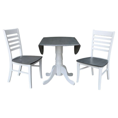 International Concepts (Set of 3 Pcs) - 42in Dual Drop Leaf Table with 2 RTA Chairs in White/Heather Gray Finish - K05-42DP-C310P veiw 6