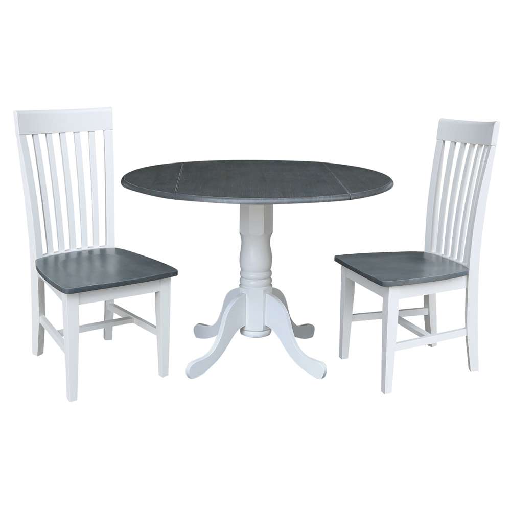 International Concepts (Set of 3 Pcs) - 42in Dual Drop Leaf Table with 2 RTA Chairs in White/Heather Gray Finish - K05-42DP-C465P veiw 1