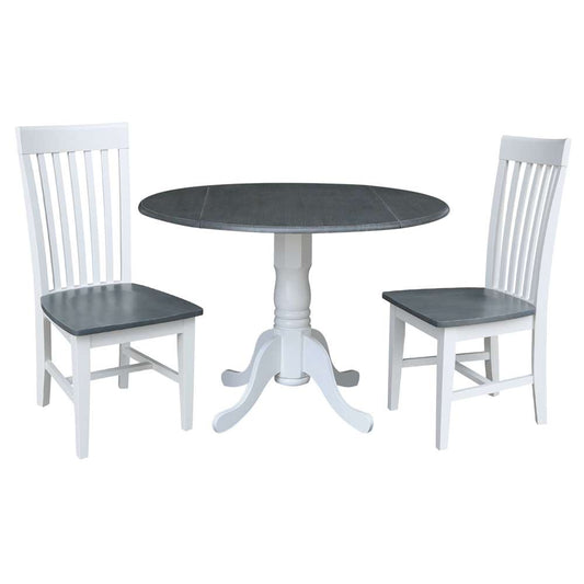 International Concepts (Set of 3 Pcs) - 42in Dual Drop Leaf Table with 2 RTA Chairs in White/Heather Gray Finish - K05-42DP-C465P veiw 1