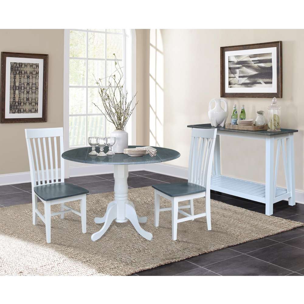 International Concepts (Set of 3 Pcs) - 42in Dual Drop Leaf Table with 2 RTA Chairs in White/Heather Gray Finish - K05-42DP-C465P veiw 2