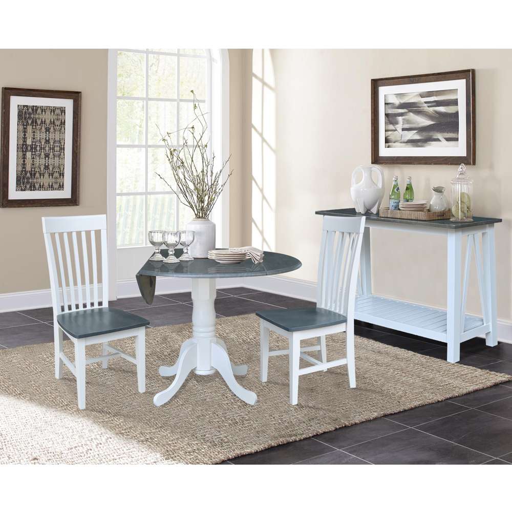 International Concepts (Set of 3 Pcs) - 42in Dual Drop Leaf Table with 2 RTA Chairs in White/Heather Gray Finish - K05-42DP-C465P veiw 3