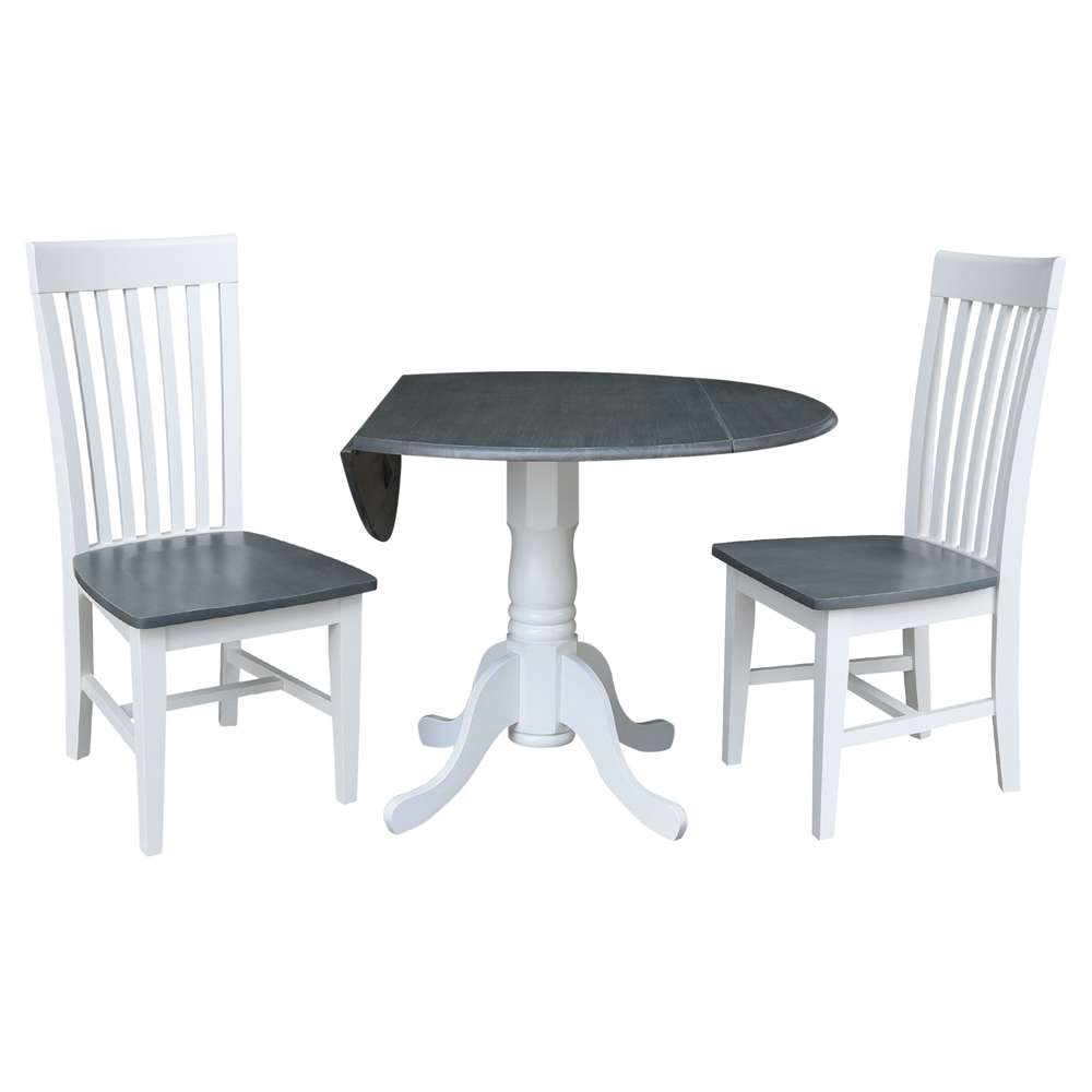 International Concepts (Set of 3 Pcs) - 42in Dual Drop Leaf Table with 2 RTA Chairs in White/Heather Gray Finish - K05-42DP-C465P veiw 4