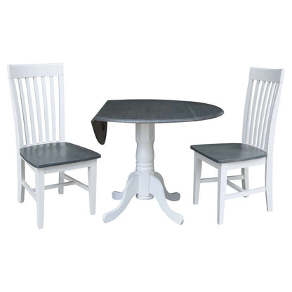 International Concepts (Set of 3 Pcs) - 42in Dual Drop Leaf Table with 2 RTA Chairs in White/Heather Gray Finish - K05-42DP-C465P veiw 4