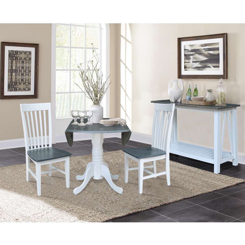 International Concepts (Set of 3 Pcs) - 42in Dual Drop Leaf Table with 2 RTA Chairs in White/Heather Gray Finish - K05-42DP-C465P veiw 5