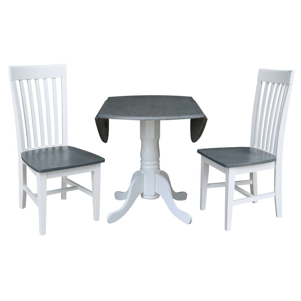 International Concepts (Set of 3 Pcs) - 42in Dual Drop Leaf Table with 2 RTA Chairs in White/Heather Gray Finish - K05-42DP-C465P veiw 6