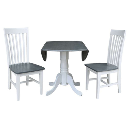 International Concepts (Set of 3 Pcs) - 42in Dual Drop Leaf Table with 2 RTA Chairs in White/Heather Gray Finish - K05-42DP-C465P veiw 6