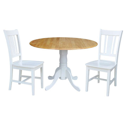 International Concepts (Set of 3 Pcs) - 42in Dual Drop Leaf Table with 2 RTA Chairs in White / Natural Finish - K02-42DP-C08-10P veiw 1