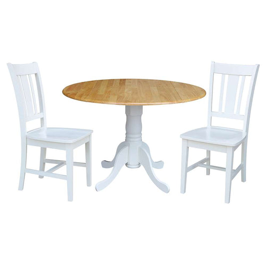 International Concepts (Set of 3 Pcs) - 42in Dual Drop Leaf Table with 2 RTA Chairs in White / Natural Finish - K02-42DP-C08-10P veiw 1