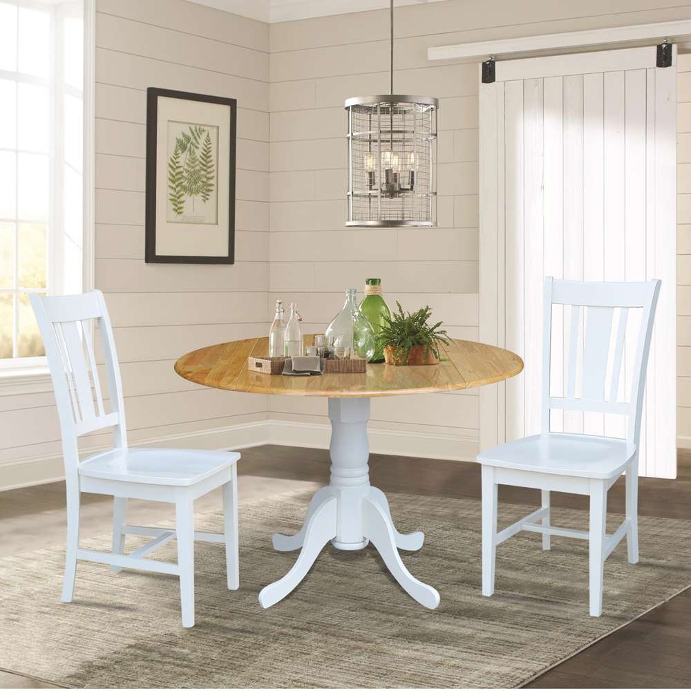 International Concepts (Set of 3 Pcs) - 42in Dual Drop Leaf Table with 2 RTA Chairs in White / Natural Finish - K02-42DP-C08-10P veiw 2