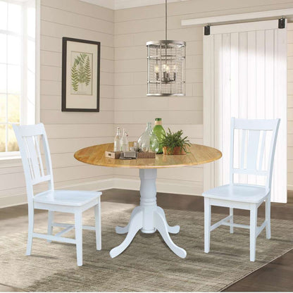 International Concepts (Set of 3 Pcs) - 42in Dual Drop Leaf Table with 2 RTA Chairs in White / Natural Finish - K02-42DP-C08-10P veiw 2