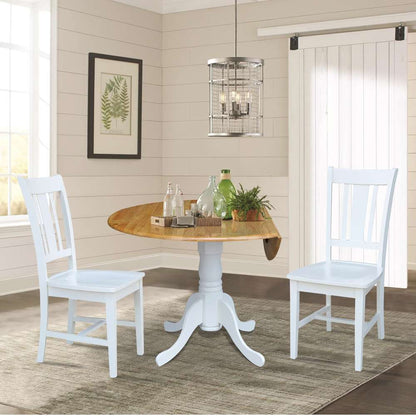 International Concepts (Set of 3 Pcs) - 42in Dual Drop Leaf Table with 2 RTA Chairs in White / Natural Finish - K02-42DP-C08-10P veiw 3