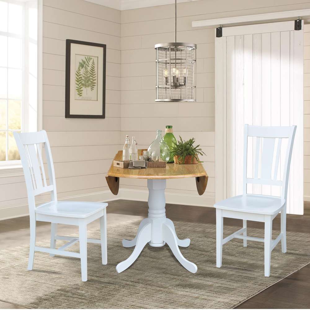 International Concepts (Set of 3 Pcs) - 42in Dual Drop Leaf Table with 2 RTA Chairs in White / Natural Finish - K02-42DP-C08-10P veiw 4