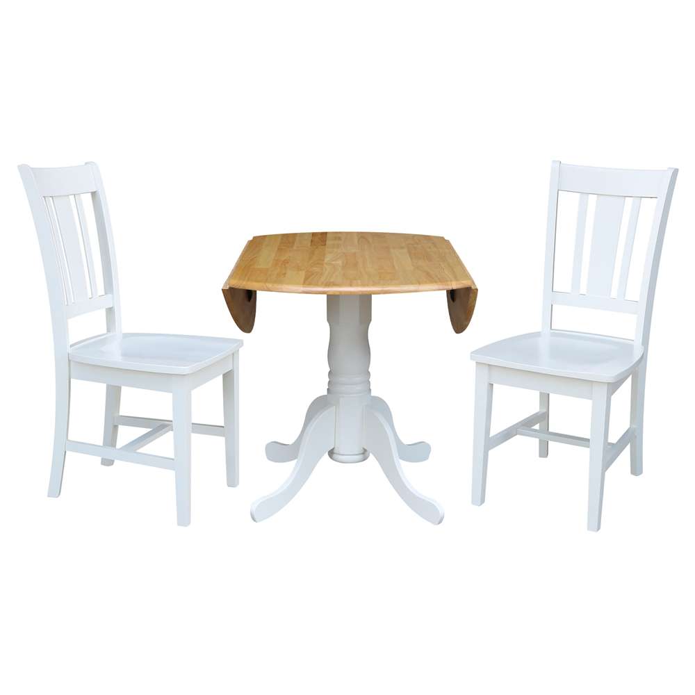 International Concepts (Set of 3 Pcs) - 42in Dual Drop Leaf Table with 2 RTA Chairs in White / Natural Finish - K02-42DP-C08-10P veiw 5