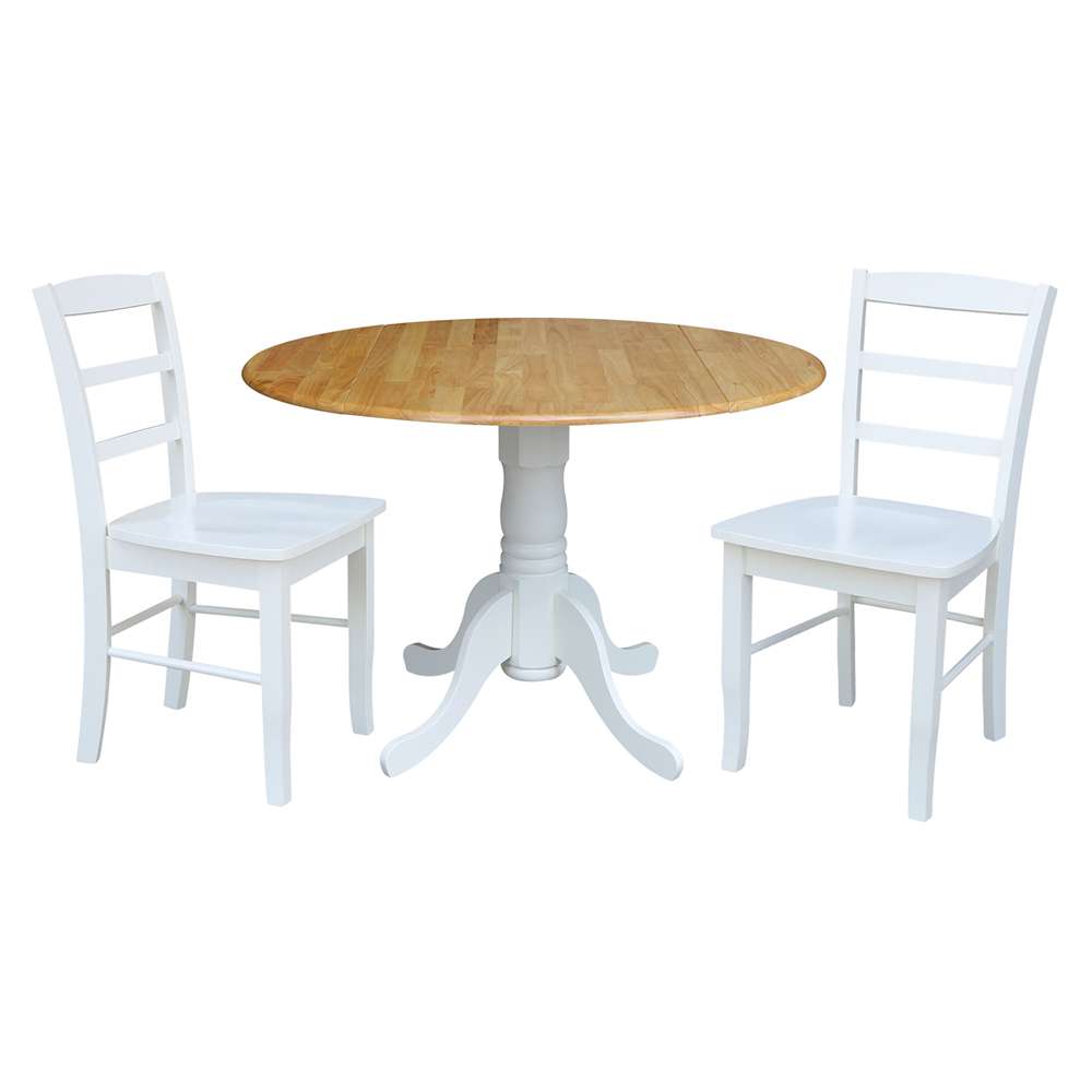 International Concepts (Set of 3 Pcs) - 42in Dual Drop Leaf Table with 2 RTA Chairs in White / Natural Finish - K02-42DP-C08-2P veiw 1
