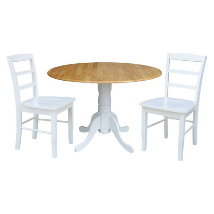 International Concepts (Set of 3 Pcs) - 42in Dual Drop Leaf Table with 2 RTA Chairs in White / Natural Finish - K02-42DP-C08-2P veiw 1