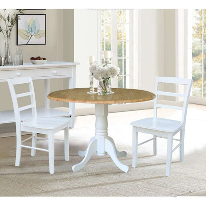 International Concepts (Set of 3 Pcs) - 42in Dual Drop Leaf Table with 2 RTA Chairs in White / Natural Finish - K02-42DP-C08-2P veiw 2