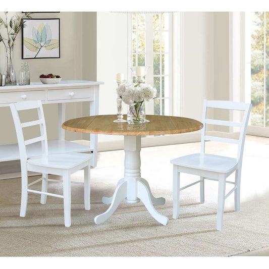 International Concepts (Set of 3 Pcs) - 42in Dual Drop Leaf Table with 2 RTA Chairs in White / Natural Finish - K02-42DP-C08-2P veiw 2