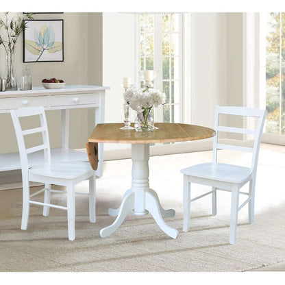 International Concepts (Set of 3 Pcs) - 42in Dual Drop Leaf Table with 2 RTA Chairs in White / Natural Finish - K02-42DP-C08-2P veiw 3