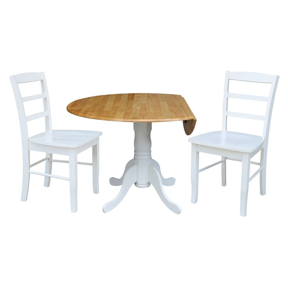 International Concepts (Set of 3 Pcs) - 42in Dual Drop Leaf Table with 2 RTA Chairs in White / Natural Finish - K02-42DP-C08-2P veiw 4