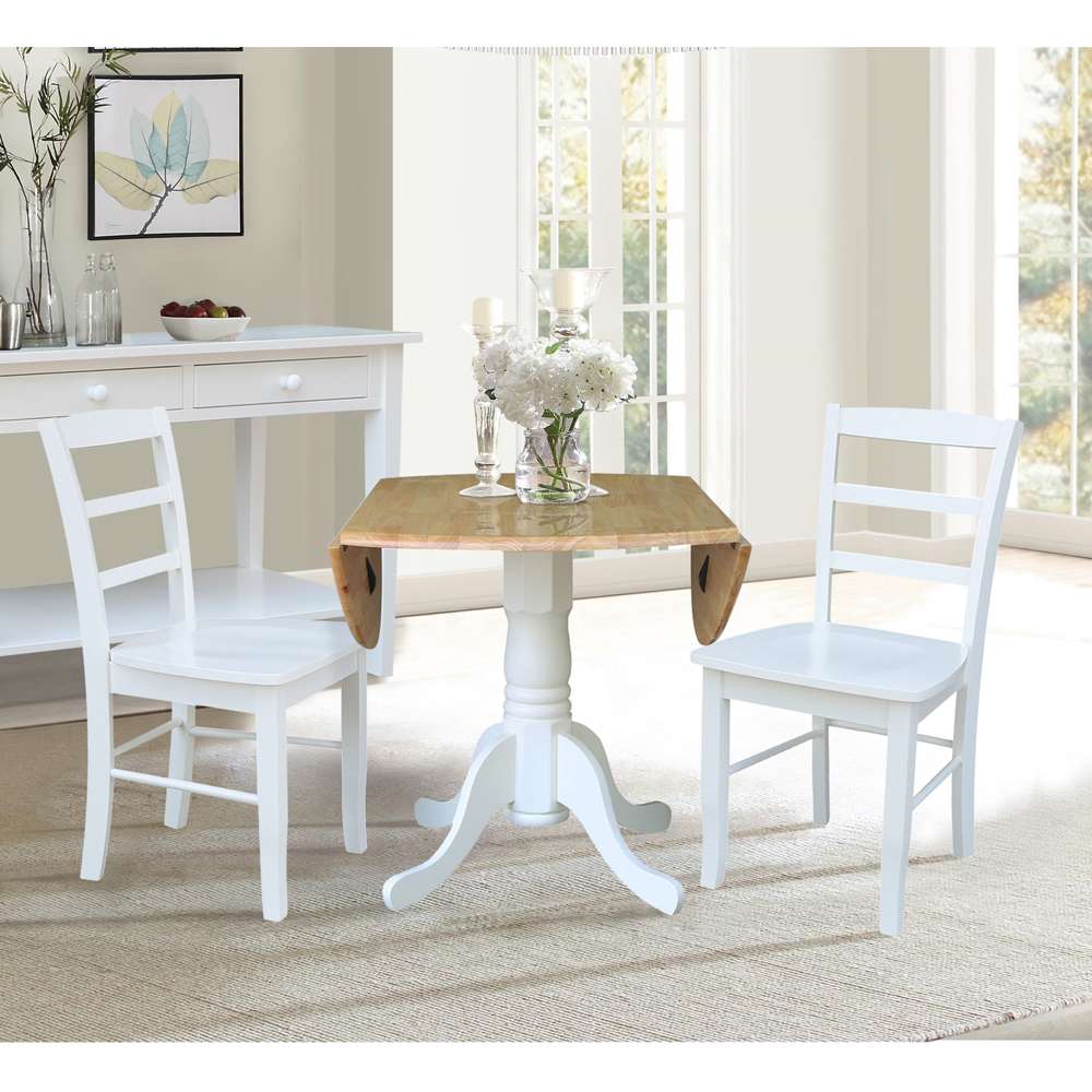 International Concepts (Set of 3 Pcs) - 42in Dual Drop Leaf Table with 2 RTA Chairs in White / Natural Finish - K02-42DP-C08-2P veiw 5