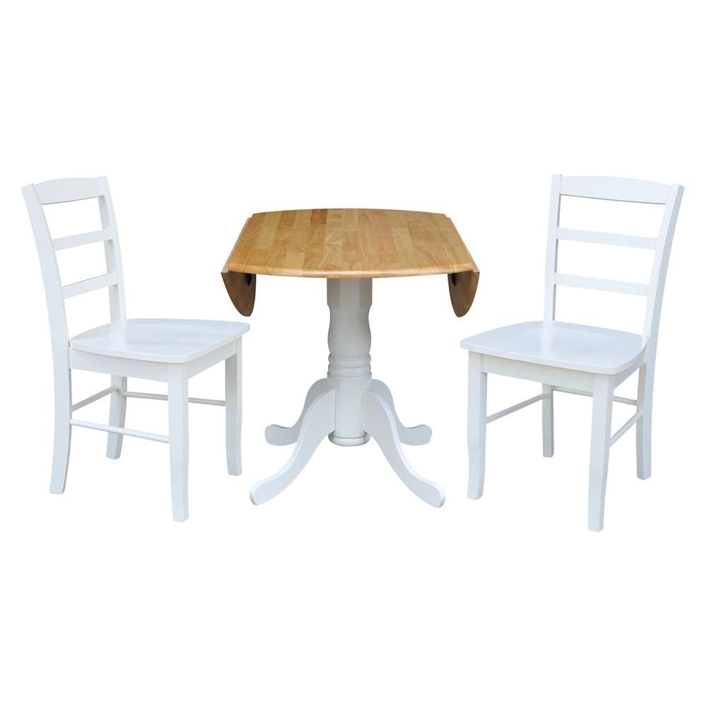 International Concepts (Set of 3 Pcs) - 42in Dual Drop Leaf Table with 2 RTA Chairs in White / Natural Finish - K02-42DP-C08-2P veiw 6