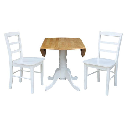 International Concepts (Set of 3 Pcs) - 42in Dual Drop Leaf Table with 2 RTA Chairs in White / Natural Finish - K02-42DP-C08-2P veiw 6
