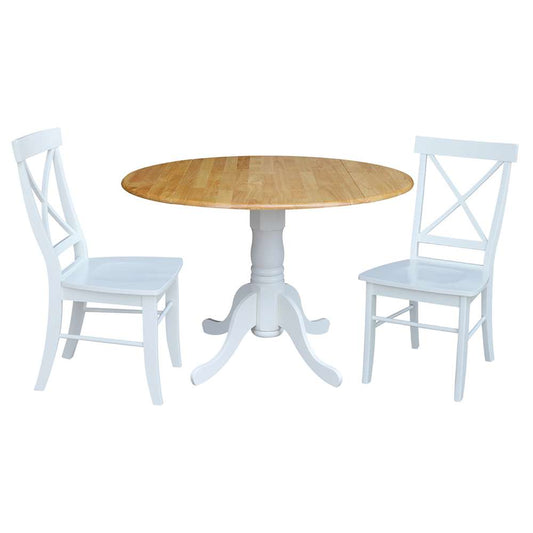 International Concepts (Set of 3 Pcs) - 42in Dual Drop Leaf Table with 2 RTA Chairs in White / Natural Finish - K02-42DP-C08-613P veiw 1