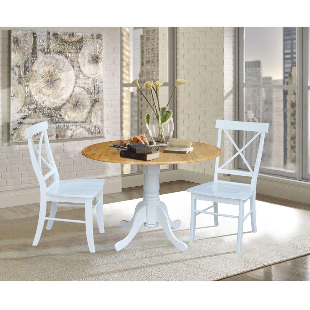 International Concepts (Set of 3 Pcs) - 42in Dual Drop Leaf Table with 2 RTA Chairs in White / Natural Finish - K02-42DP-C08-613P veiw 2