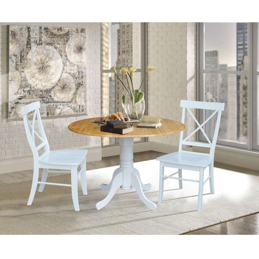 International Concepts (Set of 3 Pcs) - 42in Dual Drop Leaf Table with 2 RTA Chairs in White / Natural Finish - K02-42DP-C08-613P veiw 2