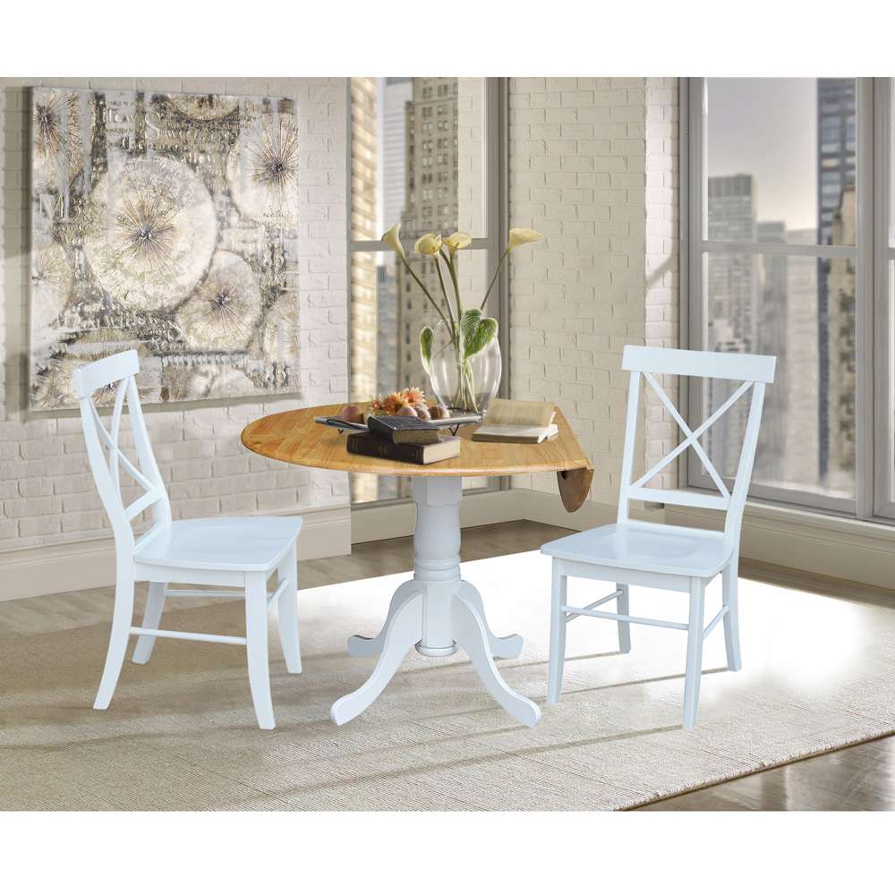 International Concepts (Set of 3 Pcs) - 42in Dual Drop Leaf Table with 2 RTA Chairs in White / Natural Finish - K02-42DP-C08-613P veiw 3