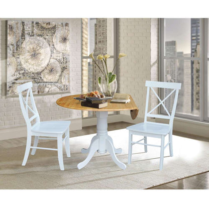 International Concepts (Set of 3 Pcs) - 42in Dual Drop Leaf Table with 2 RTA Chairs in White / Natural Finish - K02-42DP-C08-613P veiw 3